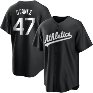 Men's Replica Black/White Michel Otanez Oakland Athletics Jersey