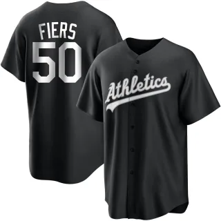 Men's Replica Black/White Mike Fiers Oakland Athletics Jersey