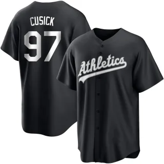 Men's Replica Black/White Ryan Cusick Oakland Athletics Jersey