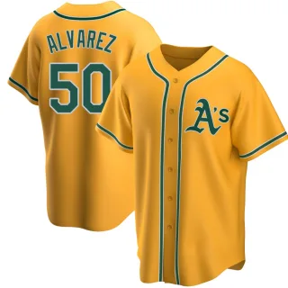 Men's Replica Gold Armando Alvarez Oakland Athletics Alternate Jersey