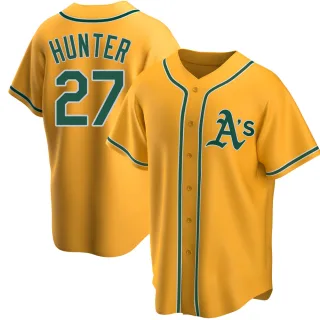 Men's Replica Gold Catfish Hunter Oakland Athletics Alternate Jersey