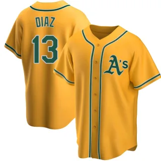 Men's Replica Gold Jordan Diaz Oakland Athletics Alternate Jersey