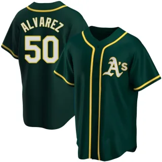 Men's Replica Green Armando Alvarez Oakland Athletics Alternate Jersey