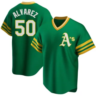 Men's Replica Green Armando Alvarez Oakland Athletics R Kelly Road Cooperstown Collection Jersey