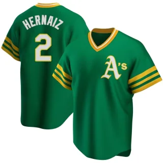 Men's Replica Green Darell Hernaiz Oakland Athletics R Kelly Road Cooperstown Collection Jersey