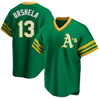 Men's Replica Green Gio Urshela Oakland Athletics R Kelly Road Cooperstown Collection Jersey