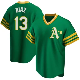 Men's Replica Green Jordan Diaz Oakland Athletics R Kelly Road Cooperstown Collection Jersey