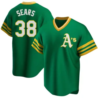 Men's Replica Green JP Sears Oakland Athletics R Kelly Road Cooperstown Collection Jersey