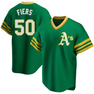 Men's Replica Green Mike Fiers Oakland Athletics R Kelly Road Cooperstown Collection Jersey