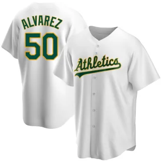 Men's Replica White Armando Alvarez Oakland Athletics Home Jersey