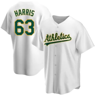 Men's Replica White Hogan Harris Oakland Athletics Home Jersey