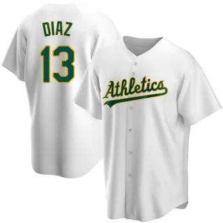 Men's Replica White Jordan Diaz Oakland Athletics Home Jersey