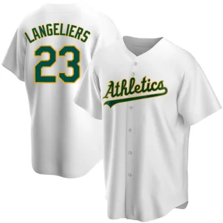 Men's Replica White Shea Langeliers Oakland Athletics Home Jersey