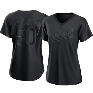 Women's Authentic Black Armando Alvarez Oakland Athletics Pitch Fashion Jersey