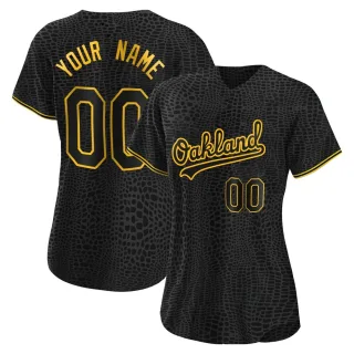 Women's Authentic Black Custom Oakland Athletics Snake Skin City Jersey