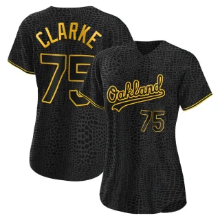 Women's Authentic Black Denzel Clarke Oakland Athletics Snake Skin City Jersey