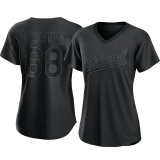 Women's Authentic Black Domingo Acevedo Oakland Athletics Pitch Fashion Jersey