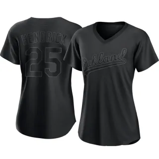 Women's Authentic Black George Hendrick Oakland Athletics Pitch Fashion Jersey