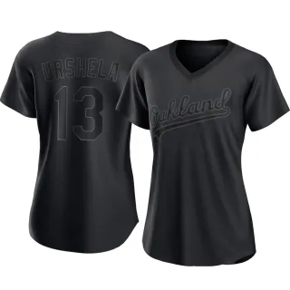 Women's Authentic Black Gio Urshela Oakland Athletics Pitch Fashion Jersey