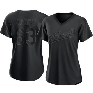 Women's Authentic Black Hogan Harris Oakland Athletics Pitch Fashion Jersey