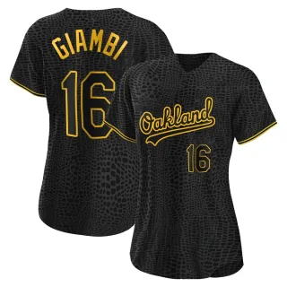 Women's Authentic Black Jason Giambi Oakland Athletics Snake Skin City Jersey