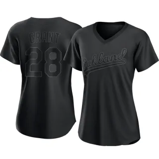 Women's Authentic Black Jim Mudcat Grant Oakland Athletics Pitch Fashion Jersey