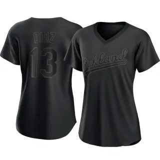 Women's Authentic Black Jordan Diaz Oakland Athletics Pitch Fashion Jersey