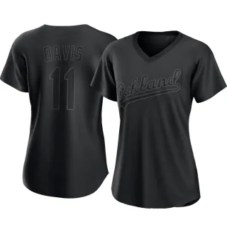 Women's Authentic Black Khris Davis Oakland Athletics Pitch Fashion Jersey