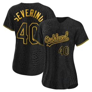 Women's Authentic Black Luis Severino Oakland Athletics Snake Skin City Jersey