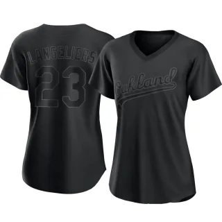 Women's Authentic Black Shea Langeliers Oakland Athletics Pitch Fashion Jersey