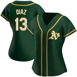 Women's Authentic Green Jordan Diaz Oakland Athletics Alternate Jersey