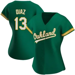 Women's Authentic Green Jordan Diaz Oakland Athletics Kelly Alternate Jersey