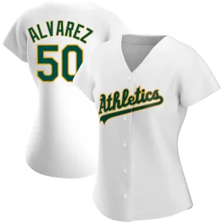 Women's Authentic White Armando Alvarez Oakland Athletics Home Jersey