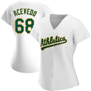 Women's Authentic White Domingo Acevedo Oakland Athletics Home Jersey