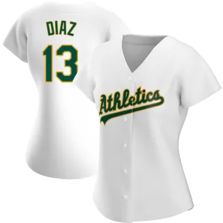 Women's Authentic White Jordan Diaz Oakland Athletics Home Jersey