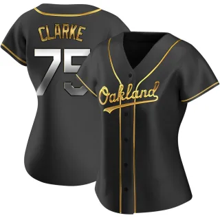 Women's Replica Black Golden Denzel Clarke Oakland Athletics Alternate Jersey