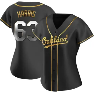 Women's Replica Black Golden Hogan Harris Oakland Athletics Alternate Jersey