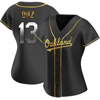 Women's Replica Black Golden Jordan Diaz Oakland Athletics Alternate Jersey