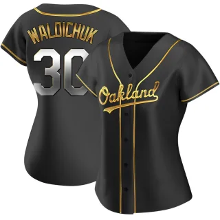 Women's Replica Black Golden Ken Waldichuk Oakland Athletics Alternate Jersey