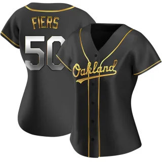 Women's Replica Black Golden Mike Fiers Oakland Athletics Alternate Jersey