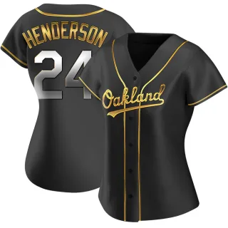 Women's Replica Black Golden Rickey Henderson Oakland Athletics Alternate Jersey