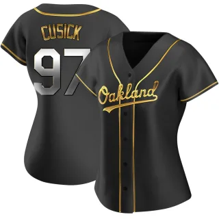 Women's Replica Black Golden Ryan Cusick Oakland Athletics Alternate Jersey