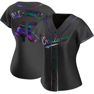 Women's Replica Black Holographic CJ Alexander Oakland Athletics Alternate Jersey