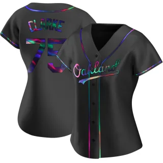 Women's Replica Black Holographic Denzel Clarke Oakland Athletics Alternate Jersey