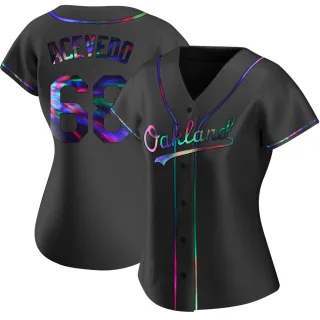 Women's Replica Black Holographic Domingo Acevedo Oakland Athletics Alternate Jersey