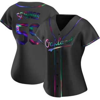 Women's Replica Black Holographic Jeffrey Springs Oakland Athletics Alternate Jersey