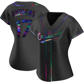 Women's Replica Black Holographic Mike Andrews Oakland Athletics Alternate Jersey