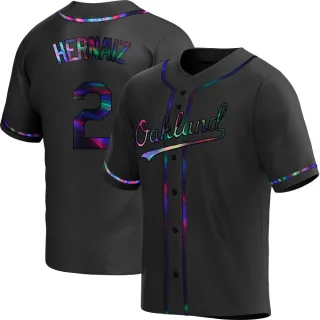 Youth Replica Black Holographic Darell Hernaiz Oakland Athletics Alternate Jersey