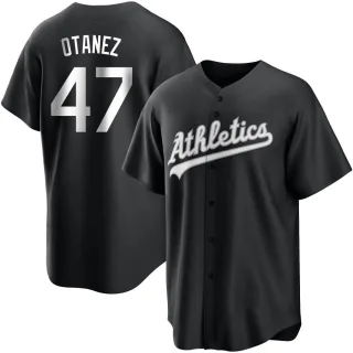 Youth Replica Black/White Michel Otanez Oakland Athletics Jersey