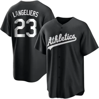 Youth Replica Black/White Shea Langeliers Oakland Athletics Jersey